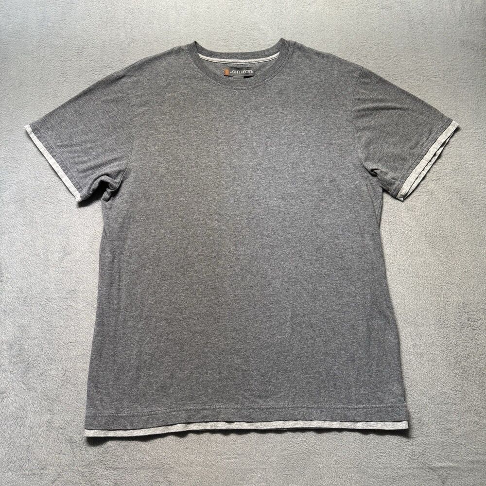 John Henry Mens Medium Short Sleeve T Shirt Gray Layered Hem Casual EUC